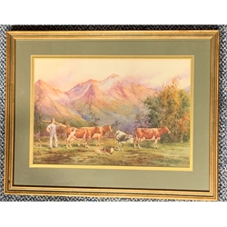 J McQueen Moyes - Mountain landscape with cattle in foreground, watercolour signed and date 1853, 25cm x 36cm 