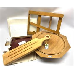 Wooden lazy susan by Freeborn of York, Grasou wooden tray and two other items