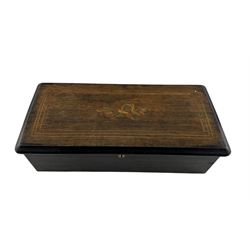 Late 19th century Swiss lever wind musical box by Nicole Freres, Geneve et Londres with comb and cylinder movement in inlaid rosewood and ebonised case, W48cm