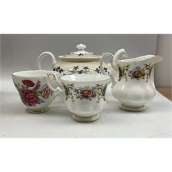 Hand painted tea set, by 'J. E. Davidson 1981' together with part tea sets including, Paragon, Royal Albert, etc. in two boxes