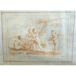 Francesco Bartolozzi R.A. (Italian 1727-1815) after Simone Cantarini, called il Pesarese (Italian 1612-1648): Boys Playing with a Lamb watched by Cupid, crayon manner engraving pub. London 1770 inscribed 'In the Collection of George Knapton Esq.' in the plate 27cm x 36cm 
Notes: an identical engraving is held by the British Museum, reference Hh,11.81