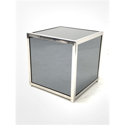 Jay Spectre for Century Furniture - Mid century tinted glass and chrome framed cube lamp table, circa 1970's