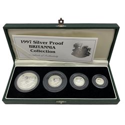 The Royal Mint United Kingdom 1997 silver proof Britannia four coin set, cased with certificate