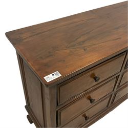 Hardwood chest, rectangular top over six drawers, on angular cabriole feet