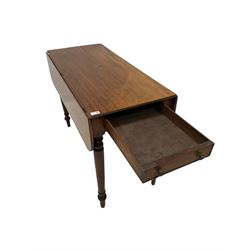 Mid 19th century mahogany Pembroke table, the top with two drop leaves and reeded edge, one drawer, raised on ring turned supports 