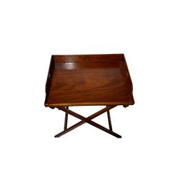 Mid 19th century mahogany butler's tray on folding X frame