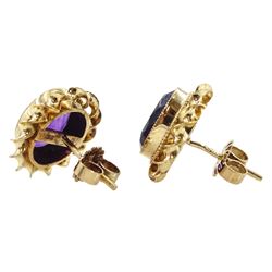 Pair of 9ct gold oval amethyst stud earrings, Birmingham 1977