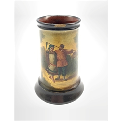 19th Century Russian lacquered papier-mâché spill vase by Vishniakov, painted with a couple walking in a landscape, medallion mark to interior, H10cm 