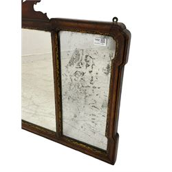 Early 20th century Georgian design walnut framed wall mirror, triple panelled glass