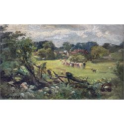 William  Greaves (British 1852-1938): Herding Cattle in a Rural Field, oil on board signed 19cm x 29cm