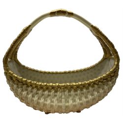 Royal Worcester blush ivory porcelain two-handled basket, with gilt basket-weave decoration, shape number 2526, H24cm