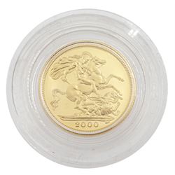 Queen Elizabeth II 2000 gold proof half sovereign coin, cased, with certificate