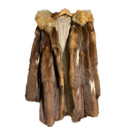 Fur coat, possibly skunk with fox fur collar, half length