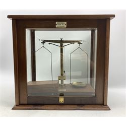 Set of chemical balance scales by F .E .Becker of London in glazed case and a case of brass weights