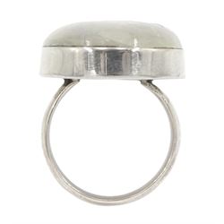 Large silver single stone oval moonstone ring, stamped 925