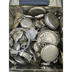 Quantity of pocket watch and wristwatch parts in three tin boxes 