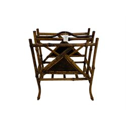 Victorian design lacquered bamboo magazine rack, the panels with floral decoration