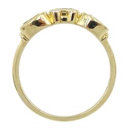 9ct gold oval titanite and white zircon three row openwork ring, hallmarked 