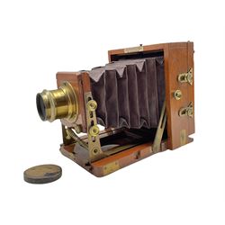19th/ early 20th century mahogany and brass-bound '1895 Instantograph Patent' quarter plate camera by J. Lancaster & Son, Birmingham