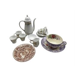 Susie Cooper coffee set, a Commemorative Queen Victoria Record Reign plate and a Copeland Spode Mayflower cup and saucer 