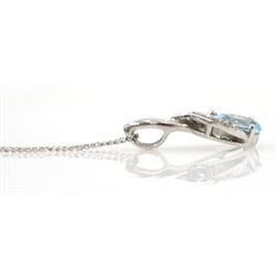 White gold blue topaz and diamond pendant necklace and white gold diamond chip heart pendant necklace, both 9ct