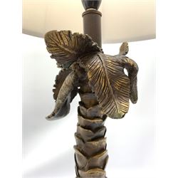 Pair of table lamps formed as palm trees, on square bases with shades, H79cm overall