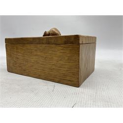 Mouseman - adzed oak box and cover, rectangular form with carved mouse signature, by Robert Thompson of Kilburn, L19cm 