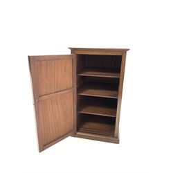 Edwardian mahogany pedestal cupboard, two panelled door enclosing three shelves, raised on a plinth base W48cm, H84cm, D52cm