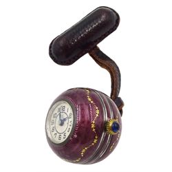 Ibex Watch Company silver guilloche purple enamel manual wind ball watch, the movement signed Marchand W. Co, Swiss hallmark