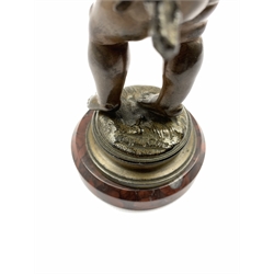 Bronze of a cherubic child carrying a large bowl after Auguste Moreau on marble base H16cm