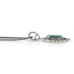 Silver green quartz and marcasite pendant necklace, stamped 925