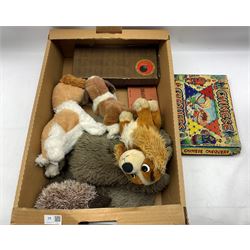 Indoor carpet bowls in box, Chinese Chequers, stuffed toys etc in one box