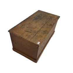 19th century scumbled pine blanked chest, rectangular hinged lid, on plinth base