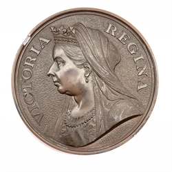 Unidentified medallion, the obverse depicting Queen Victoria, the reverse depicting seated Britannia beside a lion and 'God Bless Our Queen' below, diameter 7.8cm