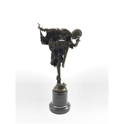 Art Deco style bronze figure modelled as a dancer with a three headed snake at her feet, H43cm overall