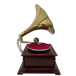 Reproduction HMV wind up gramophone with metal horn 