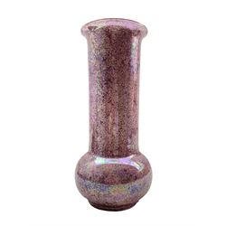 Ruskin Pottery pink lustre vase, of cylindrical form with swollen base, impressed marks H23.5cm 