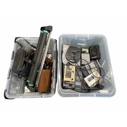 Prinz 12 x 50 binoculars, Kodak Brownie Camera, vintage Casio calculators, Technics portable CD player, VHS plater etc in two boxes