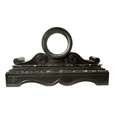 Belgium slate clock case with variegated marble mouldings and scroll and volute carving c1880, 5-1/4