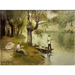 William Mercier (French 1939-): Edwardian Figures by the River, oil on canvas signed 47cm x 61cm
